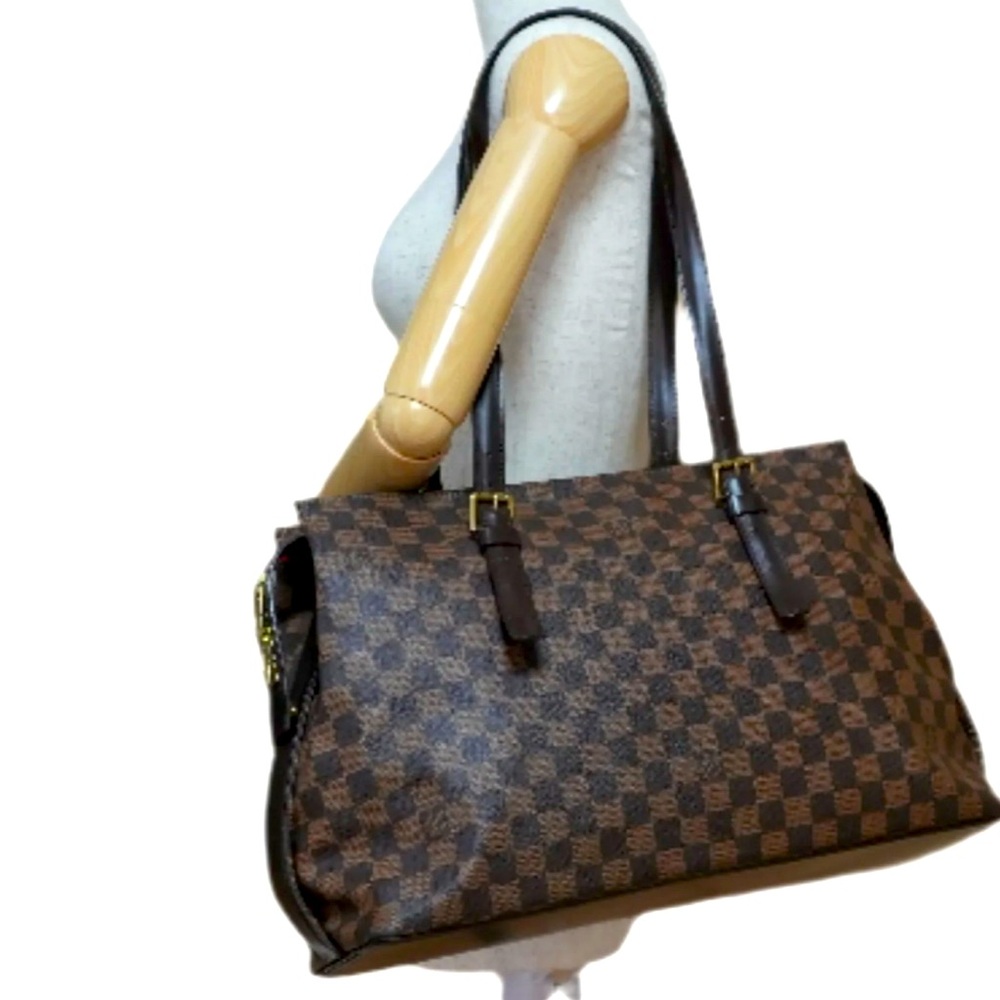 LOUIS VUITTON Chelsea Shoulder Tote Bag Damier Canvas Ebene EUC❤️TH2037